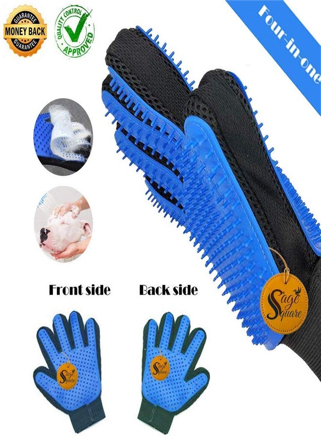 Sage Square Comfortable Double Side Bristle Pet Hair Remover Enhanced 5 Finger Design Gentle Deshedding Brush Gloves for Dog and Cat with Long and Short Fur (Multicolour) - Image 2